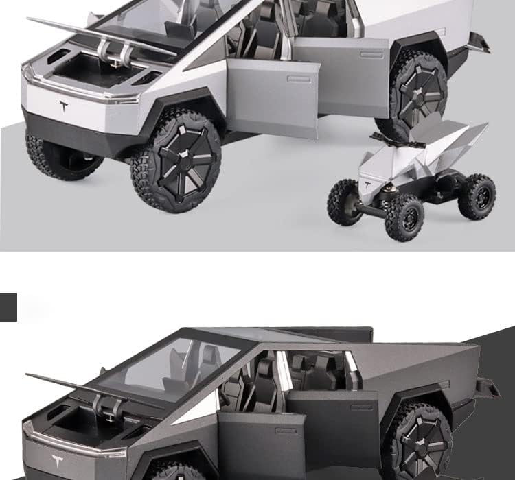 Toy Car 1:24 Tesla Cyber truck Pickup With Motorcycle Alloy Car