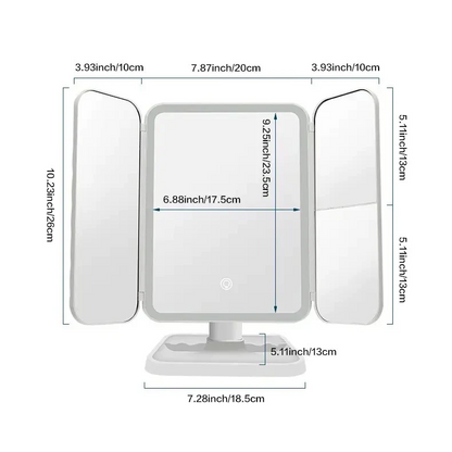 Trifold LED Makeup Mirrors, 180 Degree Rotating Magnifying Glass-مرايا مكياج ثلاثية الطي مزودة بإضاءة LED، عدسة مكبرة تدور بزاوية 180 درجة