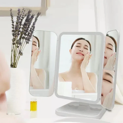 Trifold LED Makeup Mirrors, 180 Degree Rotating Magnifying Glass-مرايا مكياج ثلاثية الطي مزودة بإضاءة LED، عدسة مكبرة تدور بزاوية 180 درجة