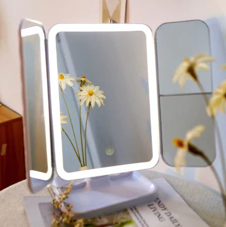 Trifold LED Makeup Mirrors, 180 Degree Rotating Magnifying Glass-مرايا مكياج ثلاثية الطي مزودة بإضاءة LED، عدسة مكبرة تدور بزاوية 180 درجة